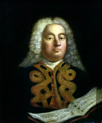 Portret Jerzego Fryderyka Haendla (1685-1759) z kopią Mesjasza, ok. 1749